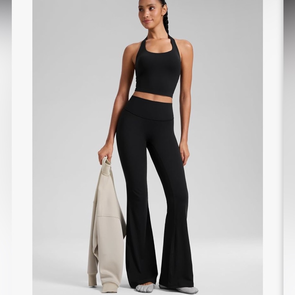 High-Waist Black Flare Leg Active Pants